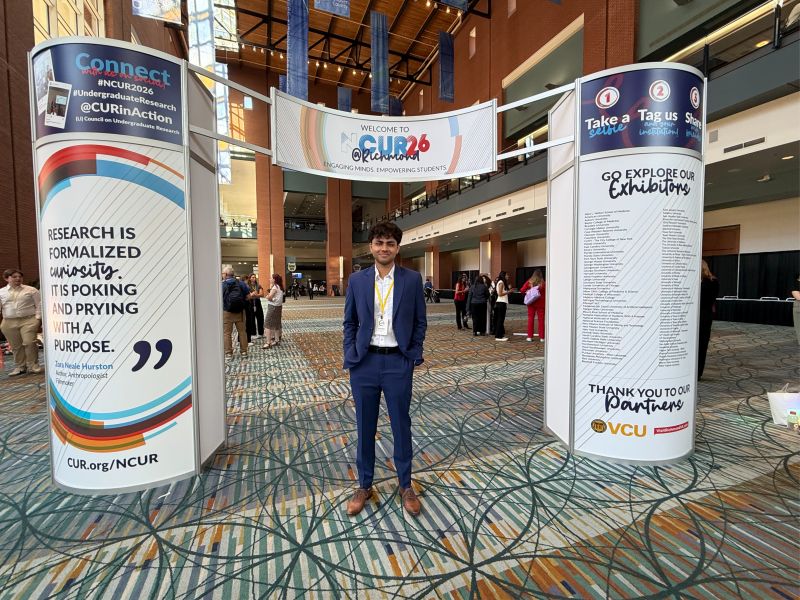 Anuranan at the NCUR 2026 entrance in Richmond, Virginia