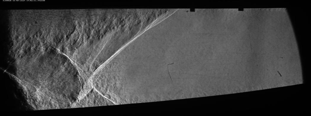 Schlieren image showing normal shock inside the diverging nozzle section
