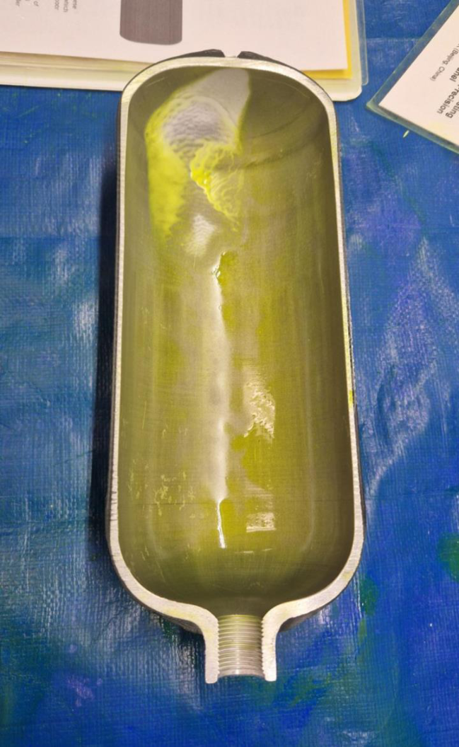 Test surface with penetrant and developer