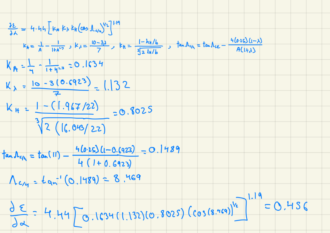 Hand calculations for downwash model and Cma