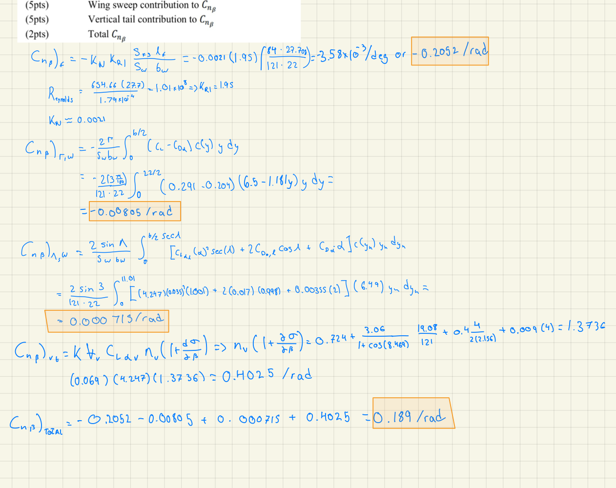 Hand calculations for directional stability Cnbeta
