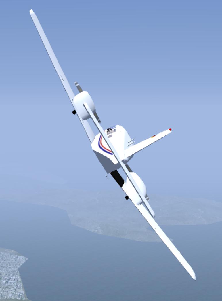 FlightGear right bank maneuver simulation screenshot