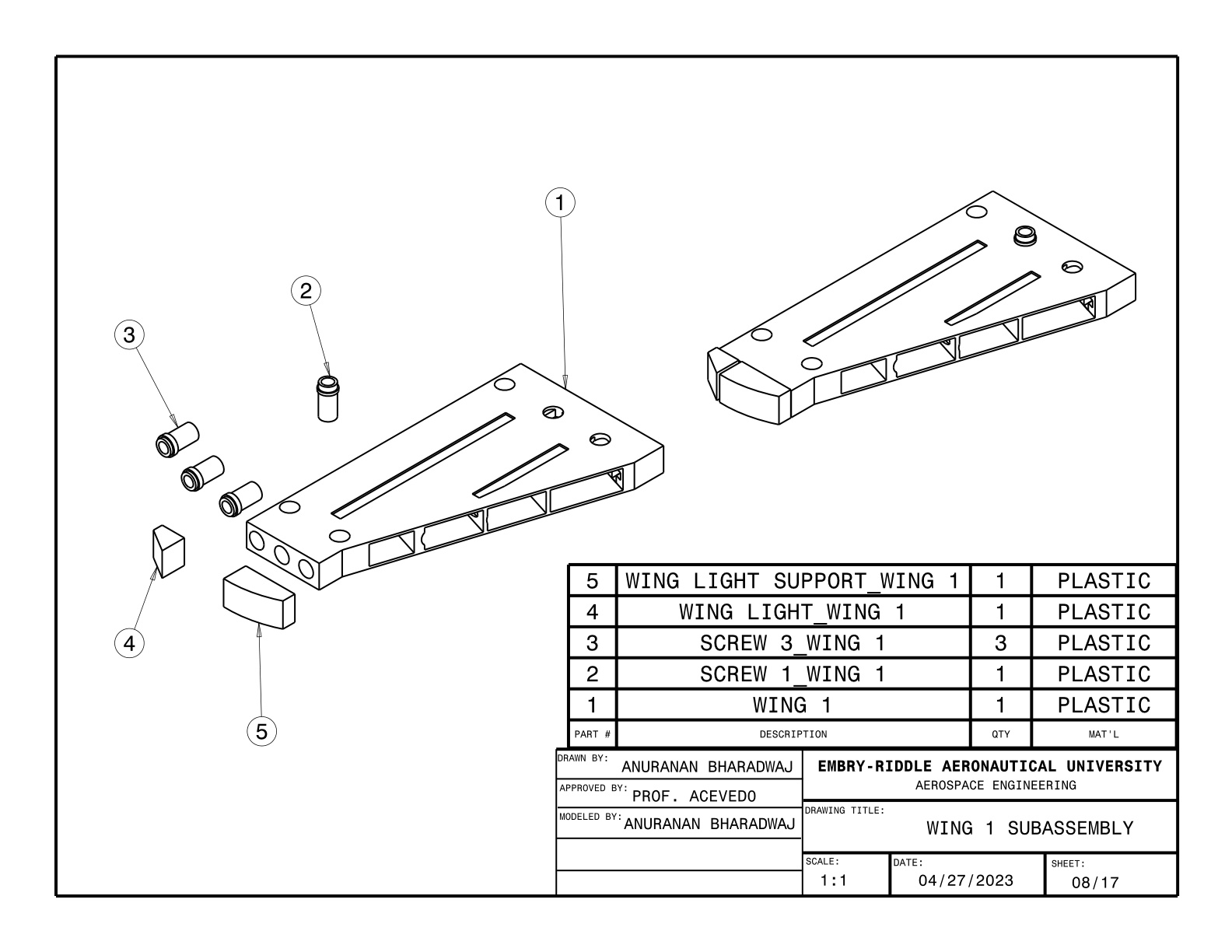 Wing 1 subassembly drawing — Sheet 08/17