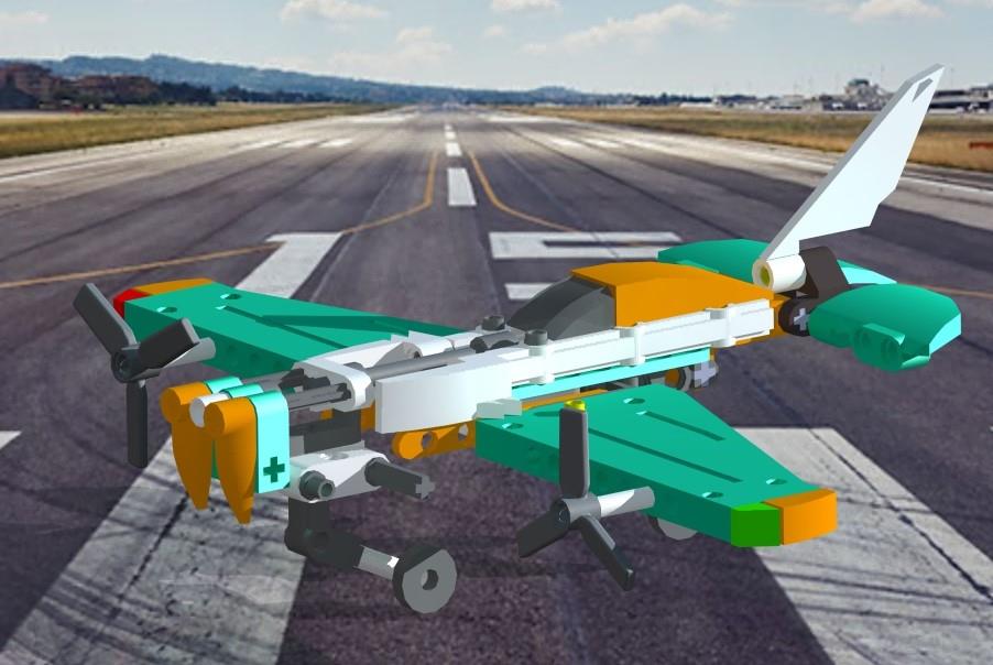 LEGO airplane design — alternate angle view on runway