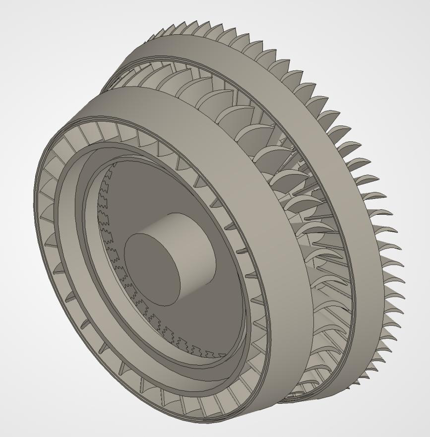 LPT CAD model showing two-stage low-pressure turbine