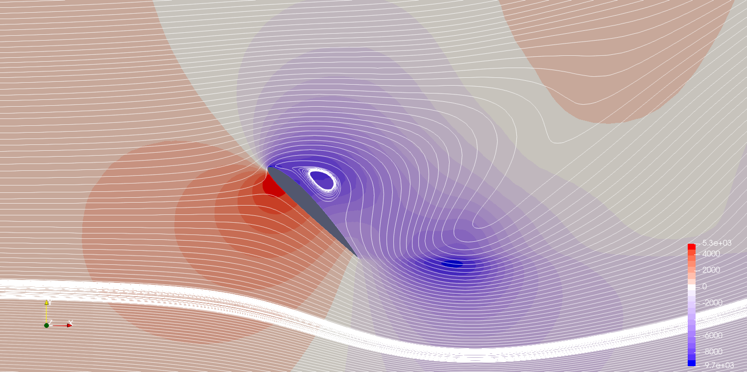 Near-field pressure field around NACA 2412 at 45 degrees angle of attack
